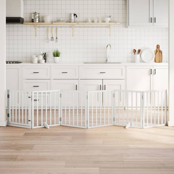 vidaXL Hondenhek inklapbaar met deur 6 panelen 300 cm populierhout wit