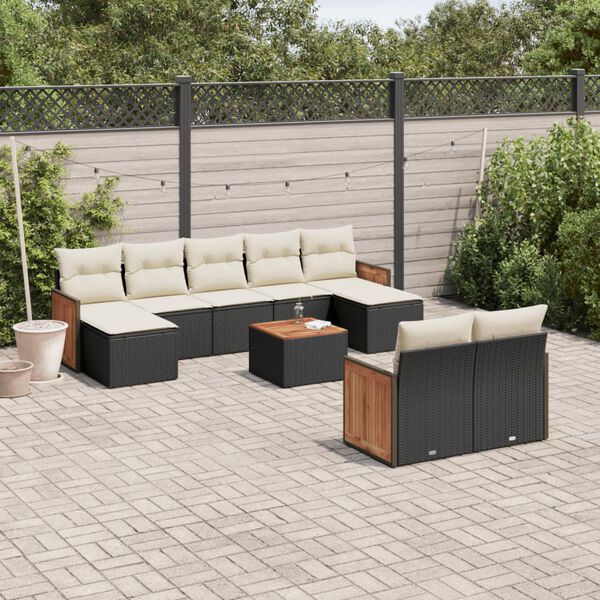 vidaXL 10-delige Loungeset met kussens poly rattan zwart