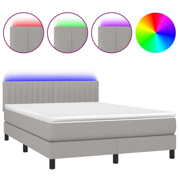 vidaXL Boxspring met matras en LED stof lichtgrijs 140x200 cm