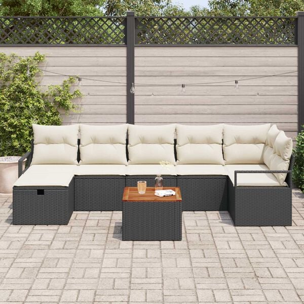 vidaXL Tuin Sofa Set met kussen met opslag 8 pcs Zwart Poly riet