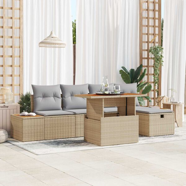 vidaXL Tuin Sofa Set 6 pcs Beige poly rattan