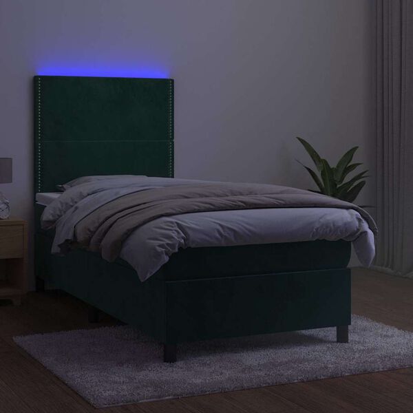 vidaXL Boxspring met matras en LED fluweel donkergroen 90x190 cm
