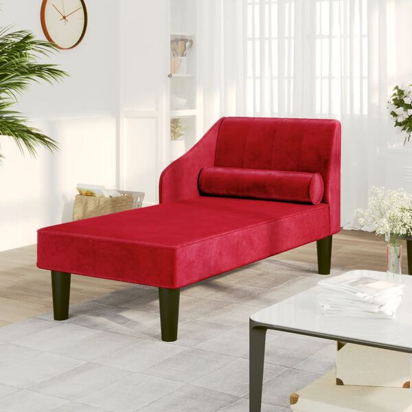 vidaXL Chaise longue met bolster fluweel wijnrood