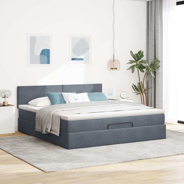 vidaXL Ottoman bed met matras en LED's 180x200cm fluweel donkergrijs