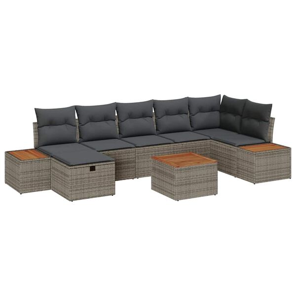 vidaXL Tuin Sofa Set met kussen met opslag 8 pcs Grijs poly rattan