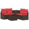 vidaXL Bankstel 6 st Bruin en Rood Poly Rattan en Staal