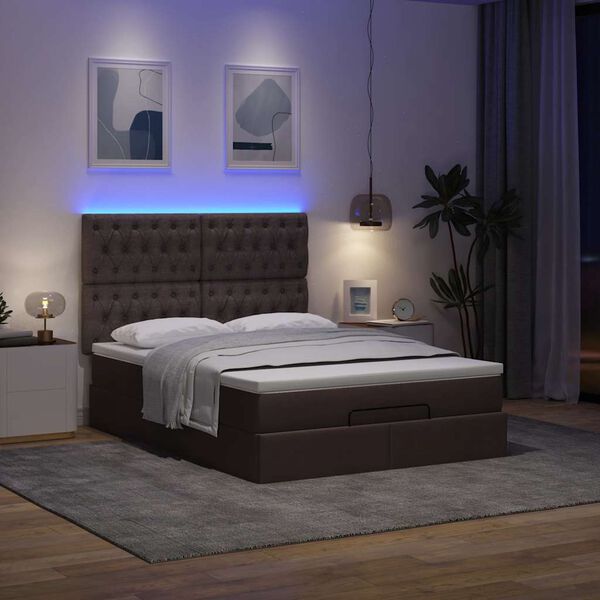 vidaXL Ottoman bed met matras en LED's 140x190cm stof donkerbruin