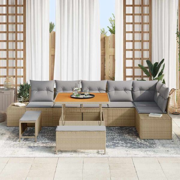 vidaXL Tuin Sofa Set met kussen 9 pcs Beige Poly riet