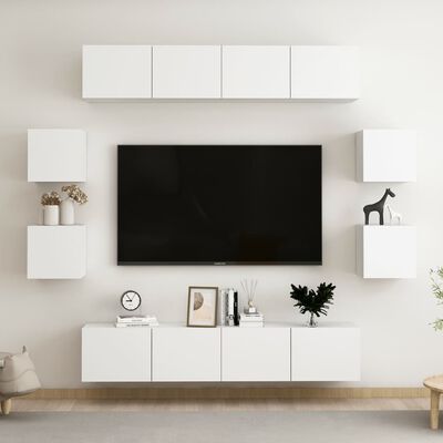 vidaXL 8-delige Tv-meubelset spaanplaat wit