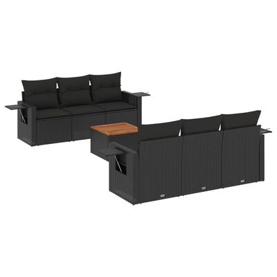 vidaXL 7-delige Loungeset met kussens poly rattan zwart