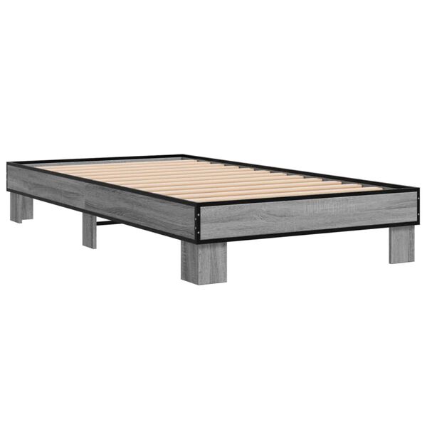 vidaXL Bedframe bewerkt hout en metaal grijs sonoma eiken 90x200 cm