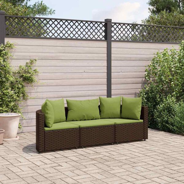 vidaXL 3-delige Loungeset met kussens poly rattan bruin