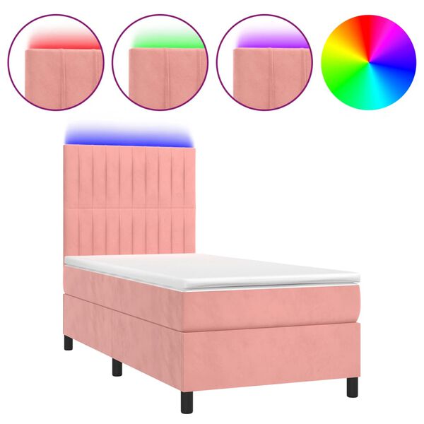 vidaXL Boxspring met matras en LED fluweel roze 80x200 cm