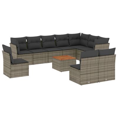 vidaXL 11-delige Loungeset met kussens poly rattan grijs