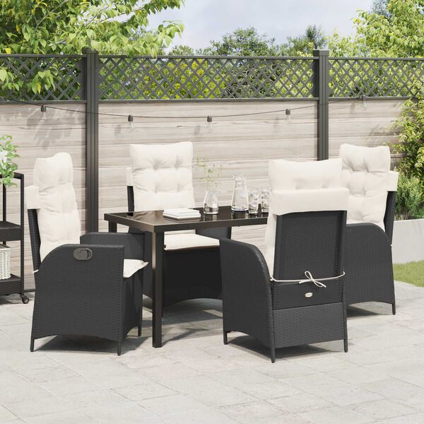 vidaXL Tuin eettafelset met kussen 5 pcs Zwart poly rattan