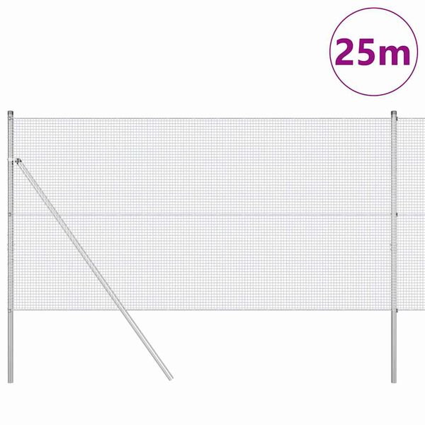 vidaXL Afrasteringspaal Zilver 25 x 1,2 m (16 x 16 mm gaas) Staal