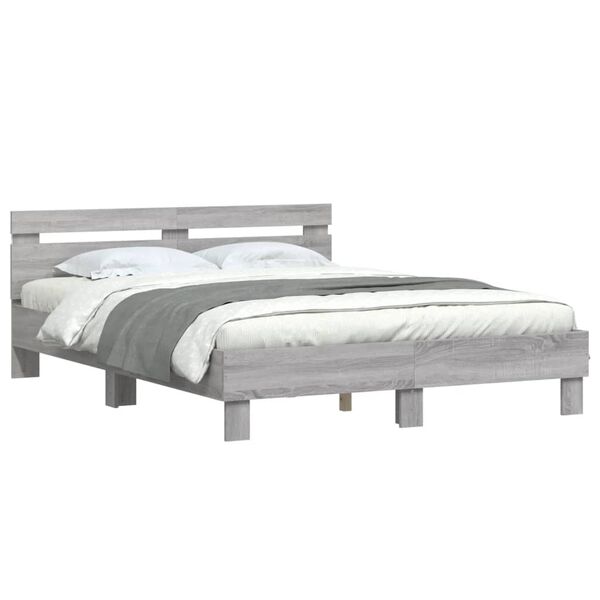 vidaXL Bedframe met hoofdeinde en LED grijs sonoma eiken 150x200 cm