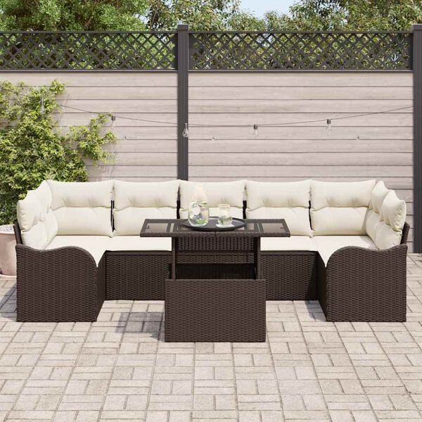 vidaXL Tuin Sofa Set met kussen 8 pcs Bruin en Cr&egrave;me poly rattan