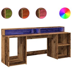 vidaXL Bureau met LED-verlichting 200x55x91 cm bewerkt hout oud hout
