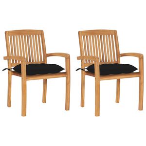 vidaXL Tuinstoelen 2 st met zwarte kussens massief teakhout