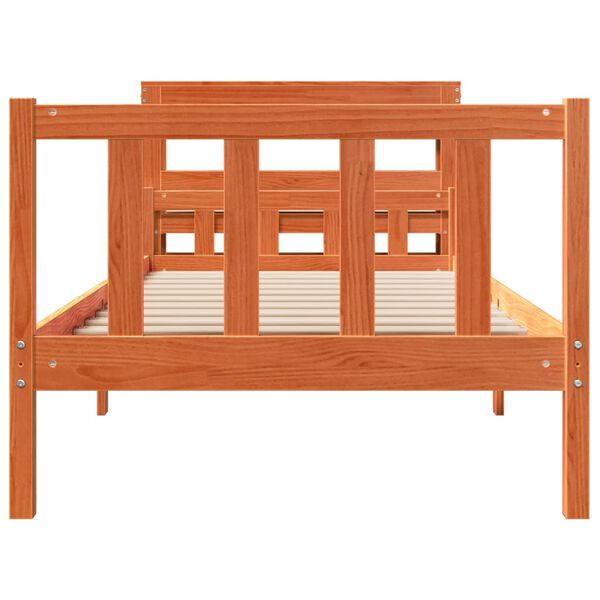 vidaXL Bedframe met hoofdbord massief grenenhout wasbruin 75x190 cm