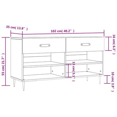 vidaXL Schoenenbank 102x35x55 cm bewerkt hout sonoma eikenkleurig