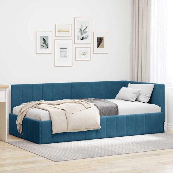 vidaXL Hoekbedframe met hoofdeinde Blauw 90 cm x 190 cm Fluweel