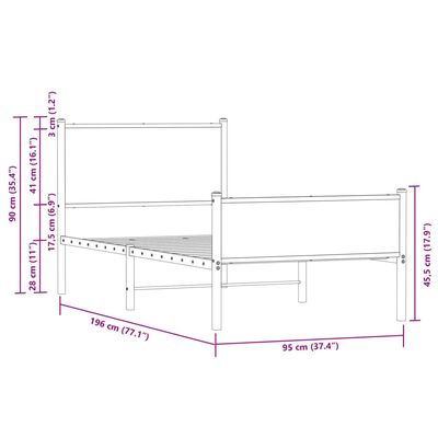 vidaXL Bedframe hoofd- en voeteneinde metaal bruin eiken 90x190 cm