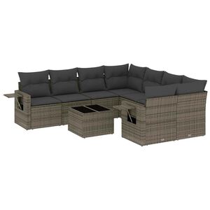 vidaXL 9-delige Loungeset met kussens poly rattan grijs