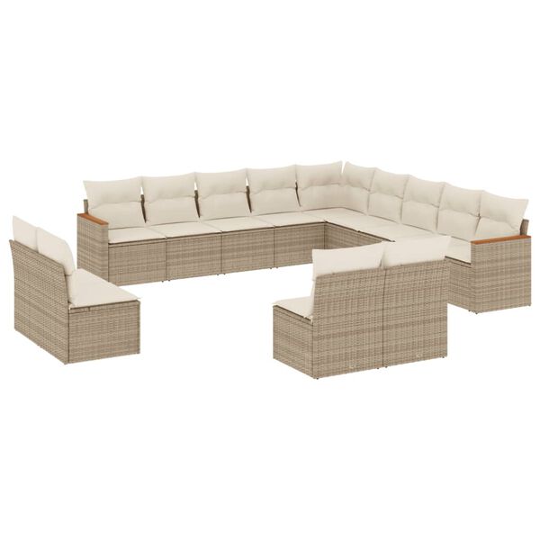 vidaXL 13-delige Loungeset met kussens poly rattan beige