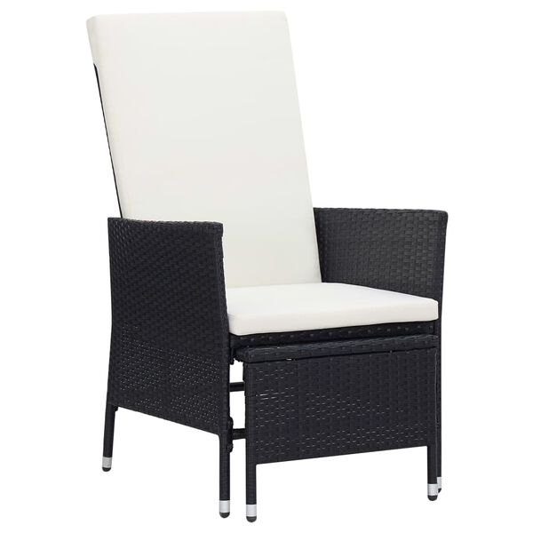 vidaXL 3-delige Loungeset met kussens poly rattan zwart