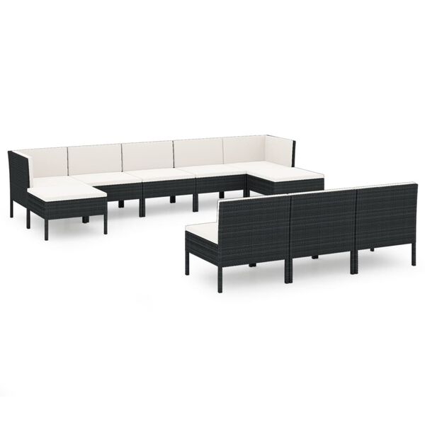 vidaXL 10-delige Loungeset met kussens poly rattan zwart