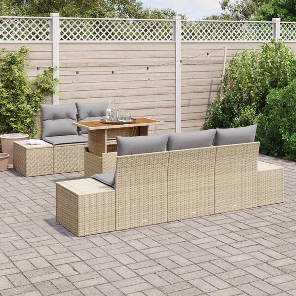 vidaXL Tuin Sofa Set met opslag 6 pcs Beige Poly riet