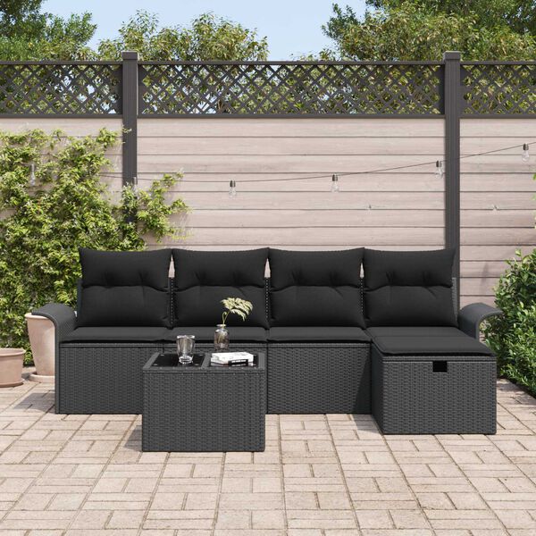 vidaXL Tuin Sofa Set met kussen met opslag 6 pcs Zwart Poly riet