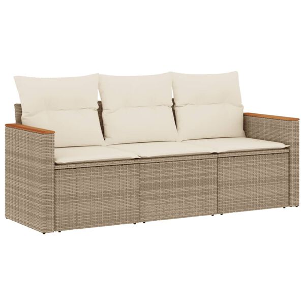 vidaXL 3-delige Loungeset met kussens poly rattan beige