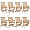 vidaXL Tuinstoelen 8 st met beige kussens massief teakhout