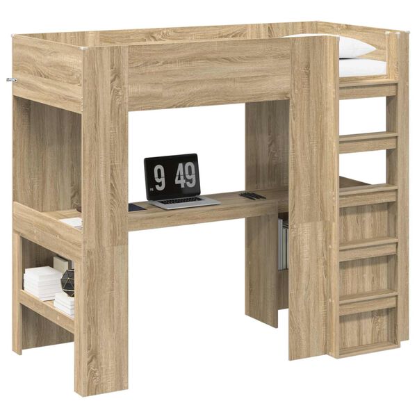 vidaXL Loft Bedframe met Bureau Sonoma Eiken 80 x 200 cm Bewerkt hout