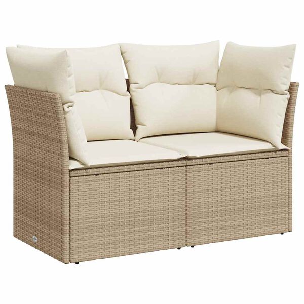 vidaXL Tuinbank 2-zits met kussens poly rattan beige