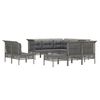vidaXL 10-delige Loungeset met kussens poly rattan grijs