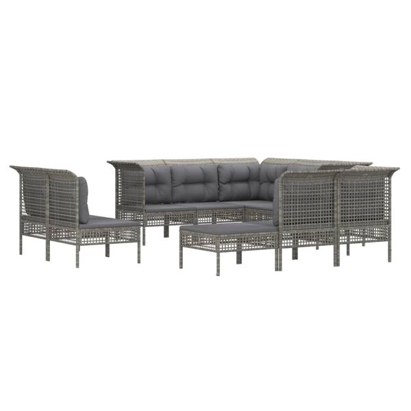 vidaXL 10-delige Loungeset met kussens poly rattan grijs