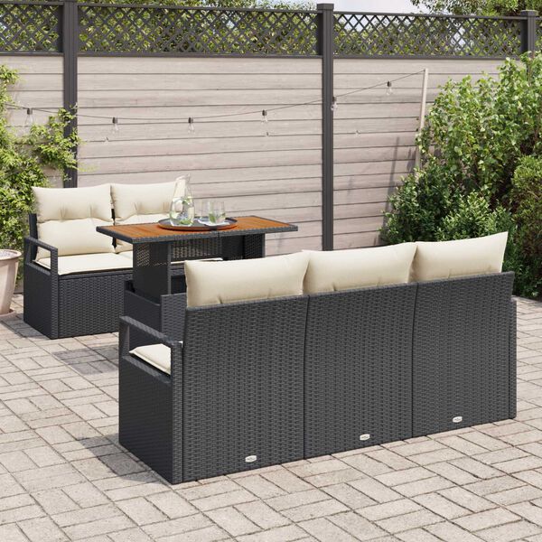 vidaXL Tuin Sofa Set met kussen 6 pcs Zwart en cr&egrave;me