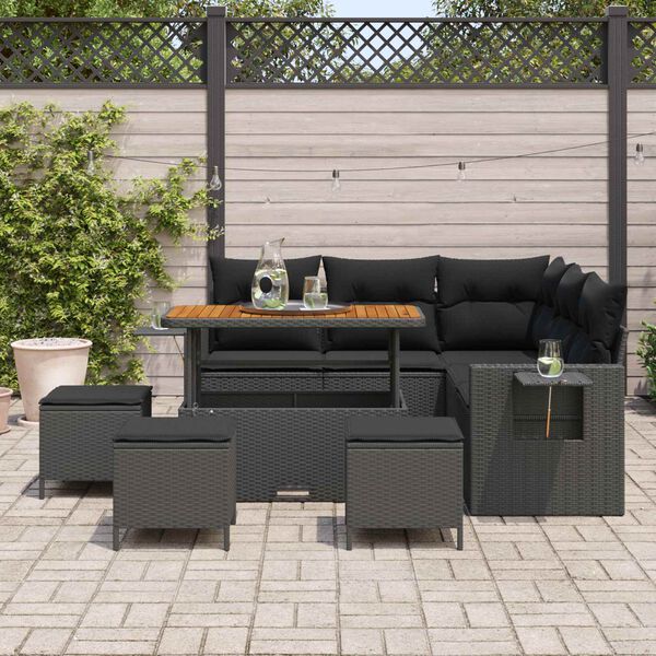 vidaXL Tuin Sofa Set met kussen 9 pcs Zwart poly rattan