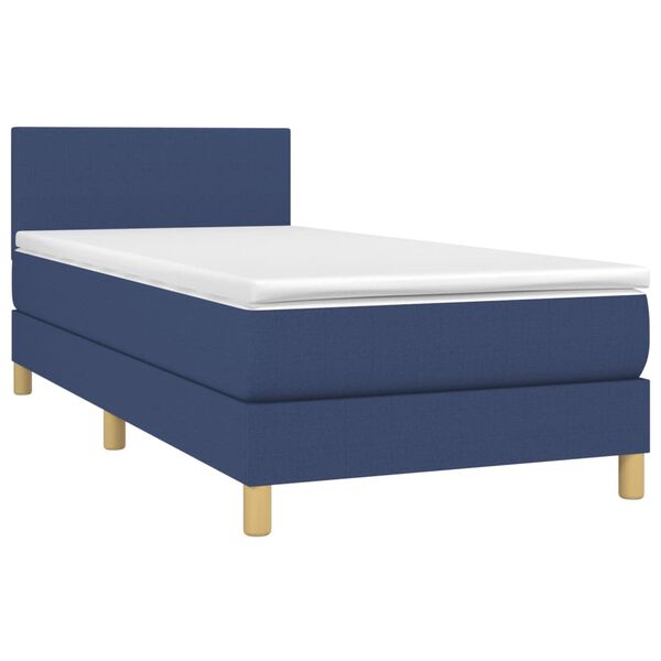 vidaXL Boxspring met matras en LED stof blauw 90x200 cm