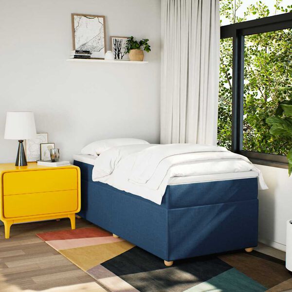 vidaXL Boxspring met matras stof blauw 100x200 cm