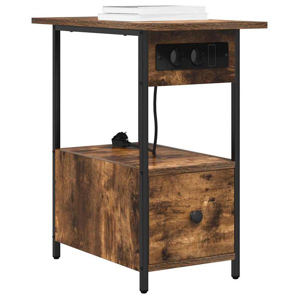 vidaXL Nachtkastje met lade Gerookt eiken 60 x 30 x 61 cm Bewerkt hout