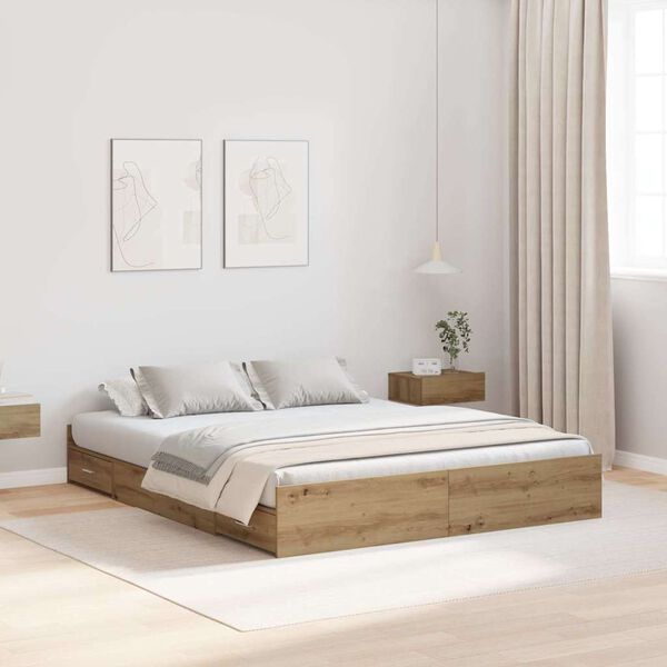 vidaXL Opbergbedframe met lade Artisan Eiken 160 x 200 cm Bewerkt hout