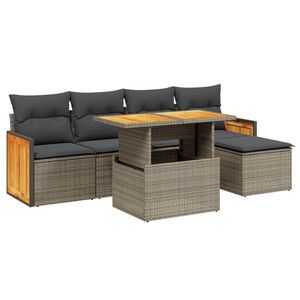 vidaXL 6-delige Loungeset met kussens poly rattan grijs