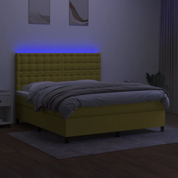 vidaXL Boxspring met matras en LED stof groen 160x200 cm