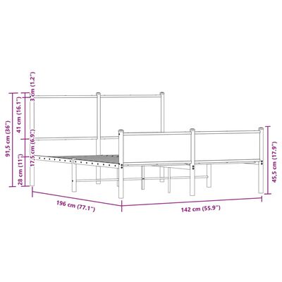 vidaXL Bedframe hoofd- en voeteneinde metaal bruin eiken 137x190 cm