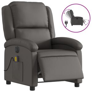 vidaXL Fauteuil verstelbaar elektrisch echt leer grijs